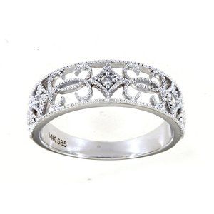 Real Diamond Vintage Style FineRing 14K White Gold